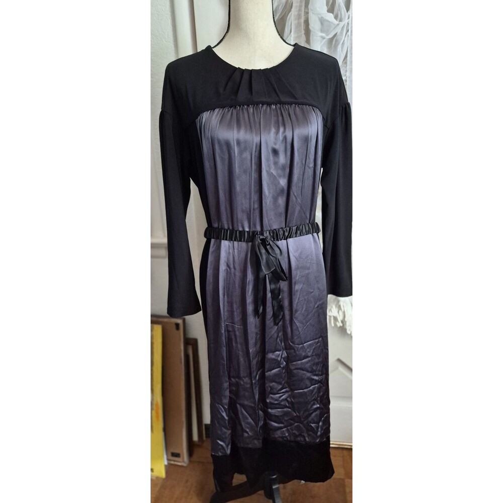 Simply Vera Wang Dress Women XL Black Gray Silk panel Witchy Goth belted